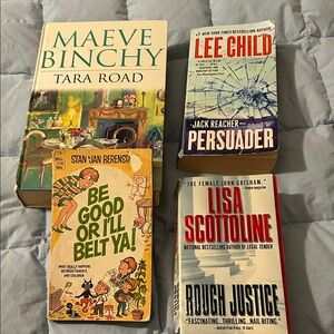 Lot of 4 adult reading books, Tara Road, Persuader, Rough Justice, Be Good…